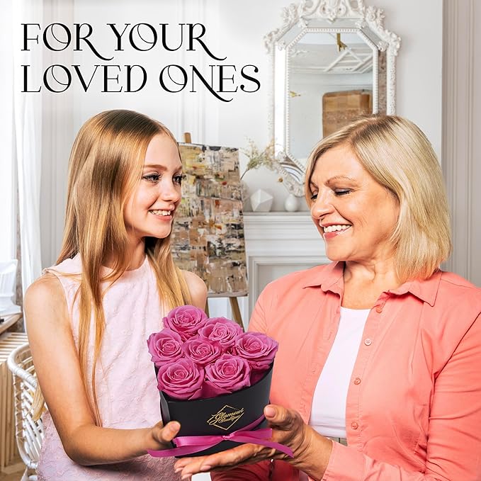 GLAMOUR BOUTIQUE 7 Flower Forever Heart Shape Box - Preserved Roses Gift for Her, Preserved Flowers, Pink