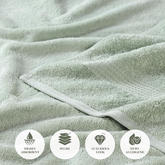 Superior Egyptian Cotton 3-Piece Towel Set, Basic Towels For Bathroom, Home Decor, Guest Bath, Shower, Apartment, Included 1 Face, 1 Hand, 1 Bath Towel, Washcloth, Quick Dry, Sage