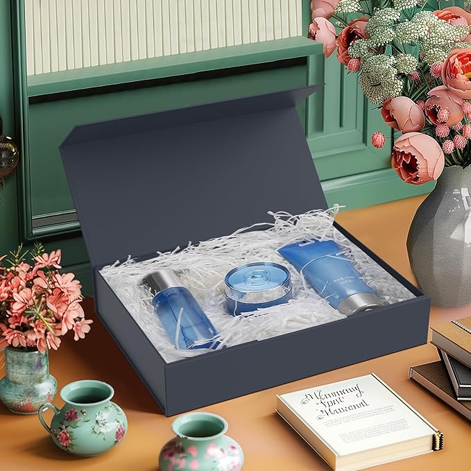 Gift Box 11.5 x 8.2 x 2.3 In Gift Boxes for Presents Magnetic Closure, Gift Boxes with Lids for Presents Birthday Luxury Jewelry T-shirts Gloves Scarves Books Clothes Gift Wrap - Gentleman Blue