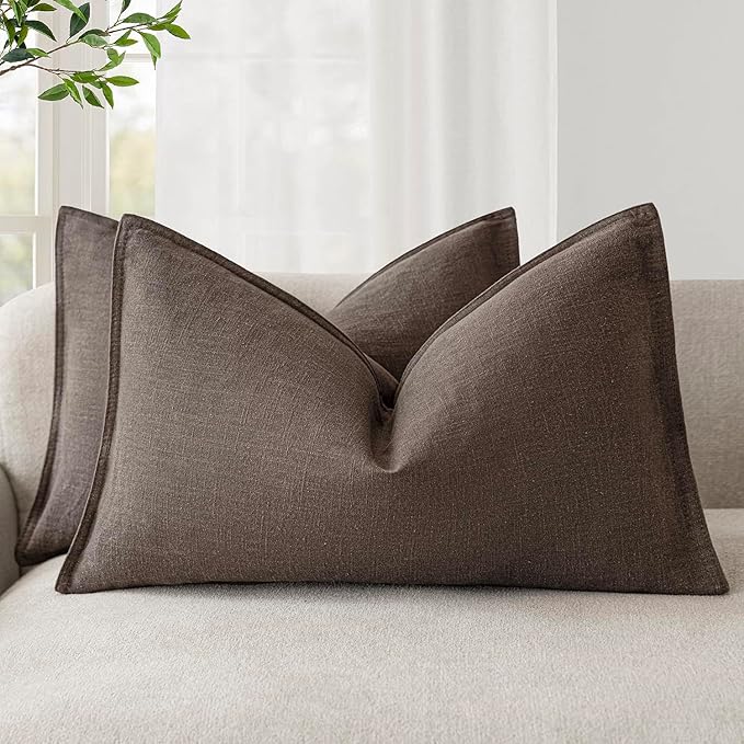 Foindtower Pack of 2, Decorative Linen Soild Throw Pillow Covers Soft Accent Cushion Case Boho Farmhouse Neutral Pillowcase for Couch Sofa Bedroom Living Room Home Decor 22 x 22 Inch Reddish Brown