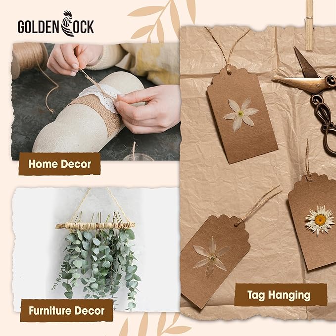 2mm - 164FT Natural Jute Twine Rope String - for Crafts Gardening Plant Accessories Gift Wrapping, Arts Packing Material Christmas Twine Bulk Wedding Decor