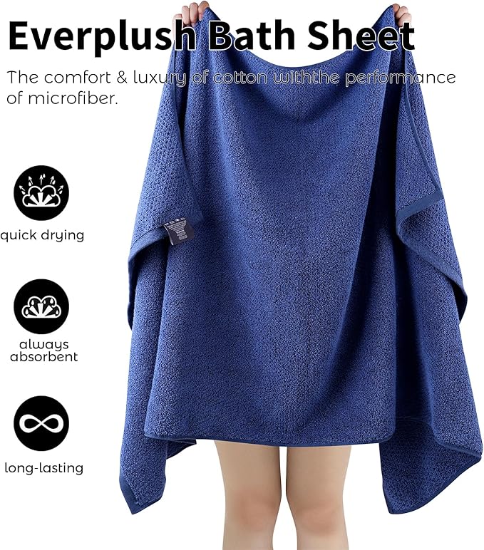 Everplush Diamond Collection Oversized Bath Towel – 1 Pieces, Super Soft & Highly Absorbent, Quick-Drying, Extra Large & Thick. Perfect for Bathroom, Pool, Swimming Use (Navy, 30" x 56" 1PK)