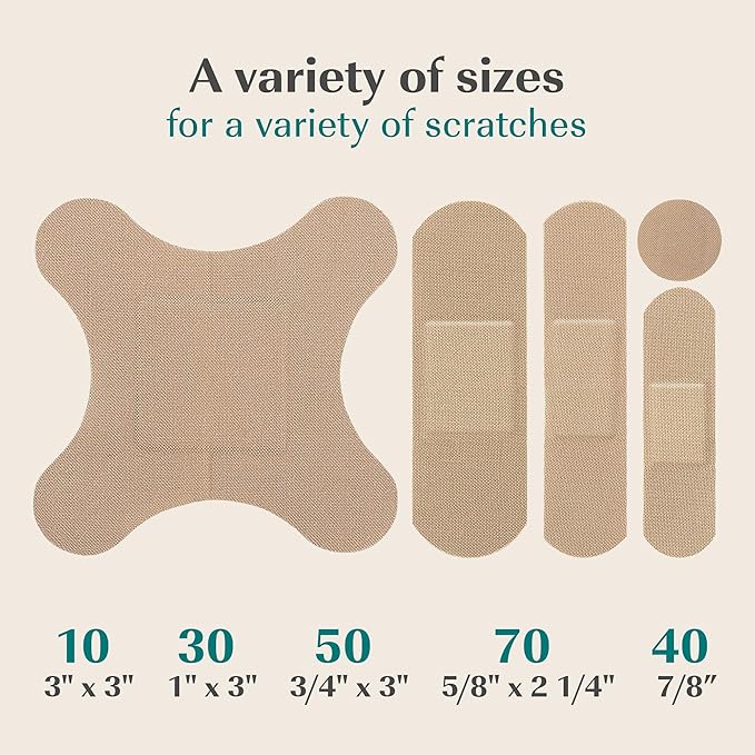 FEBU Eco-Friendly Bamboo Fabric Bandages | PFAS Free Bandages for Scrapes & Cuts | Flexible Fabric Bandage | Fully Compostable, Latex Free Bandage | 200 Count Bulk Variety