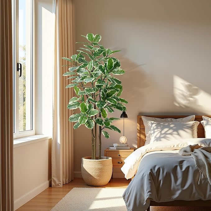 Faux Fiddle Leaf Fig Tree, 6ft Faux Plant Fake Ficus Silk Trees with White Planter, Artificial Fig Trees Floor Plants for House Office Living Room Indoor Home Decor (fig Tree)