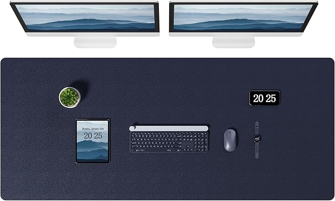 Aothia Leather Desk Pad Protector, Office Desk Mat, Large Mouse Pad, Laptop Desk Pad, Non-Slip PU Leather Desk Blotter, Waterproof Desk Writing Pad for Office and Home (Dark Blue, 55" x 24")