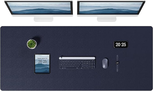 Aothia Leather Desk Pad Protector, Office Desk Mat, Large Mouse Pad, Laptop Desk Pad, Non-Slip PU Leather Desk Blotter, Waterproof Desk Writing Pad for Office and Home (Dark Blue, 55" x 24")