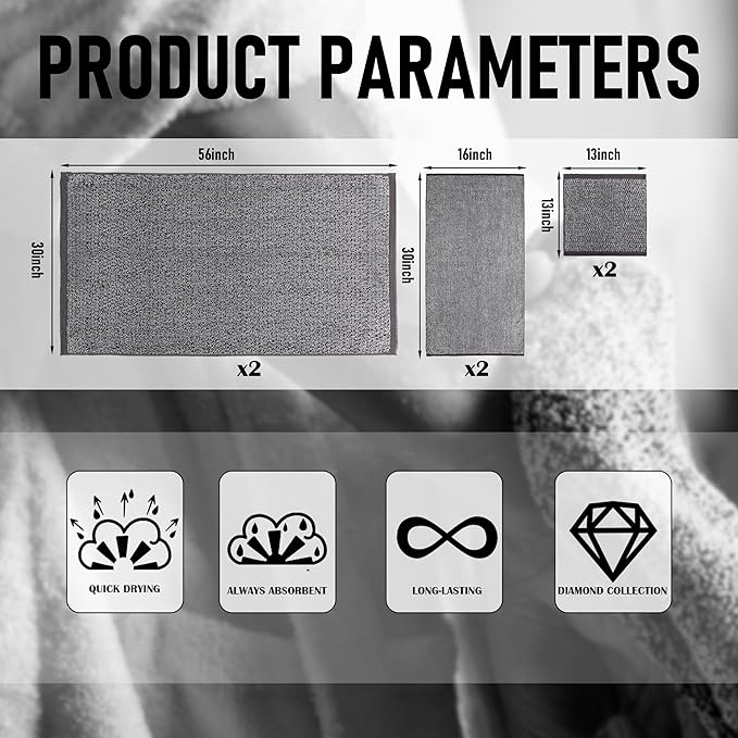 Everplush Minor Flaws Diamond Jacquard 6 Pieces Bath Towel Set, Luxury Super Soft Oversized Towels, Highly Absorbent Diamond Jacquard Quick Dry Bath Towel for Bathroom Aqua