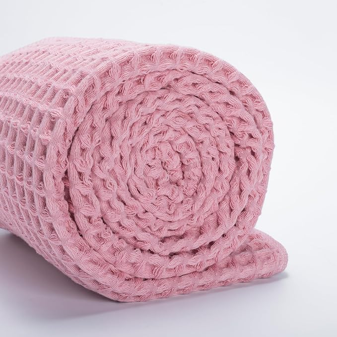 Luxury Japanese Cotton Waffle Bath Towel | Plush, Absorbent, and Quick Dry | Free Storage Bag Included (Sakura Pink, Bath Towel (2 Pack))