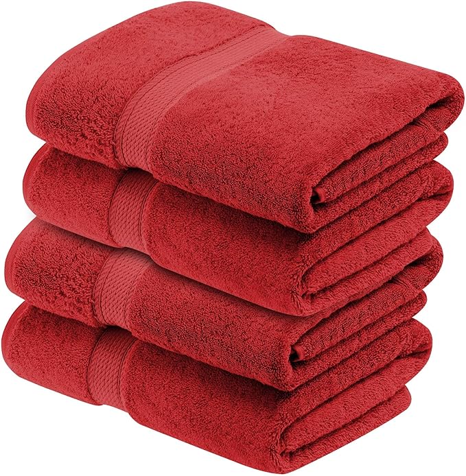 BNM Egyptian Cotton Heavyweight Towels, Ideal For Bathroom, Shower, Spa, 800 GSM Bath Towels, Highly-Absorbent, Luxury Bathroom Essentials, Ultra-Soft Plush Home Basics, Bath Towel Set of 4, Red