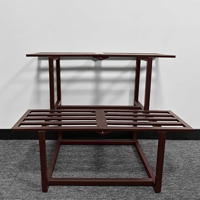 Metal Plant Stand Indoor, Outdoor Iron Plant Shelf, Heavy Duty Slatted Display Shelf for Patio Balcony Garden Living Room Load Bearing 330 LB 26" L x 20.2" H x 17.7" W 2 Tier Coffee