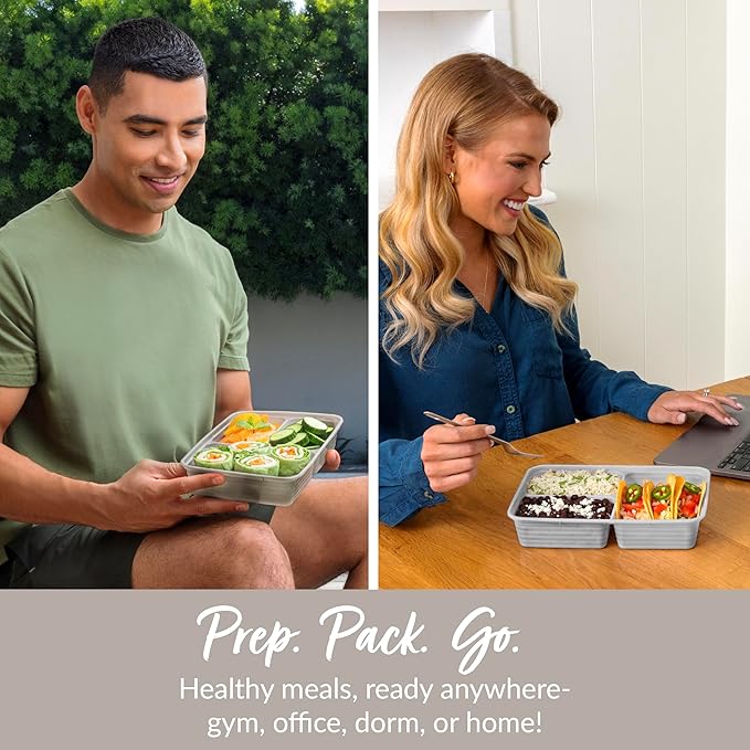 Bentgo Prep - 20-Piece 3-Compartment Reusable Meal Prep Containers with Lids, PFAS & BPA Free Materials, Durable, Microwave, Freezer, & Dishwasher Safe To Go Food Storage (Stone Gray)