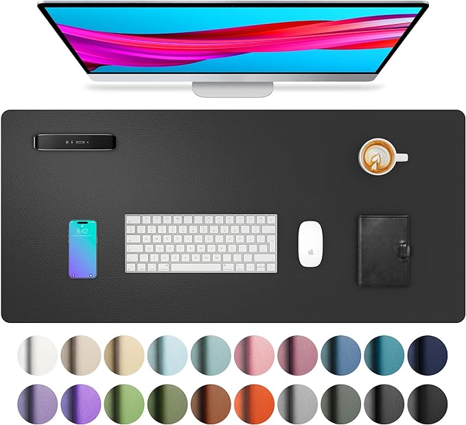 Aothia Leather Office Desk Pad Protector, Non-Slip PU Leather Desk Blotter, Waterproof Laptop Writing Mouse Pad for Office and Home, Black, 31.5" x 15.7"