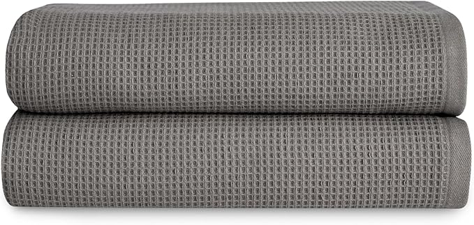 Cozy Earth Waffle Bath Towels - 60% Cotton 40% Viscose from Bamboo Bath Towels 30 x 58 Inches - Soft & Absorbent Terry, Reversible Mini Textured Waffle & Weave Pattern - 2 Pack
