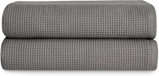 Cozy Earth Waffle Bath Towels - 60% Cotton 40% Viscose from Bamboo Bath Towels 30 x 58 Inches - Soft & Absorbent Terry, Reversible Mini Textured Waffle & Weave Pattern - 2 Pack