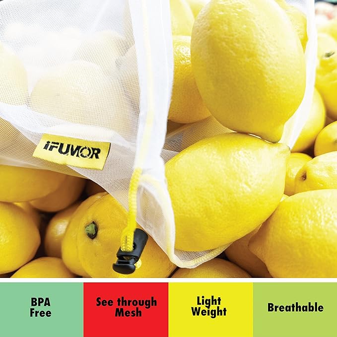 8 Pack Eco Friendly Reusable Mesh Produce Bags Washable Durable Mesh Produce Bags Drawstring with Colorful Tare Weight Tags