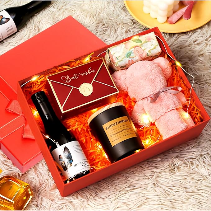 Large Gift Boxes for Presents, 2 Pack 13"x10"x5" Red Gift Wrap Boxes, Red Gift Box with Lid, Empty Box for Gift Wrapping