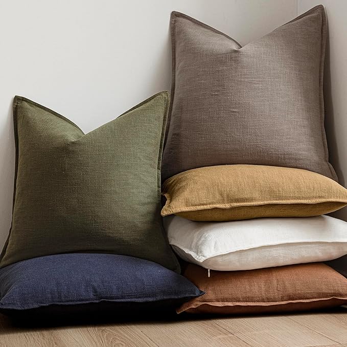 Foindtower Set of 2, Decorative Linen Soild Throw Pillow Covers Soft Accent Euro Cushion Case Farmhouse Neutral Pillowcase for Chair Couch Sofa Bedroom Living Room Home Decor 20 x 20 Inch Brown Tan