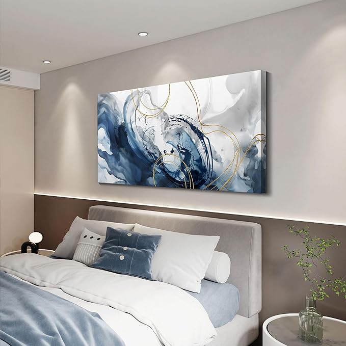 Mofutinpo Blue Wall Art Large Canvas Art Wall Decor Abstract Wall Art Blue Modern Home Decor Office Wall Decor Home Decorations for Living Room Minimalist Bedroom Artwork 29×58IN