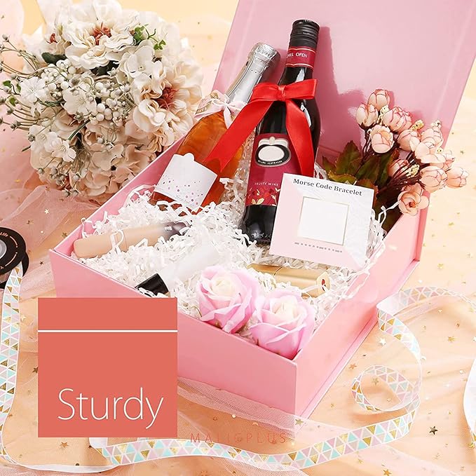 6 Gift Boxes with Lids 9x9x3.4 Inches, Pink Bridesmaid Proposal Boxes with Magnetic Closure for All Occasion (Glossy Pink)