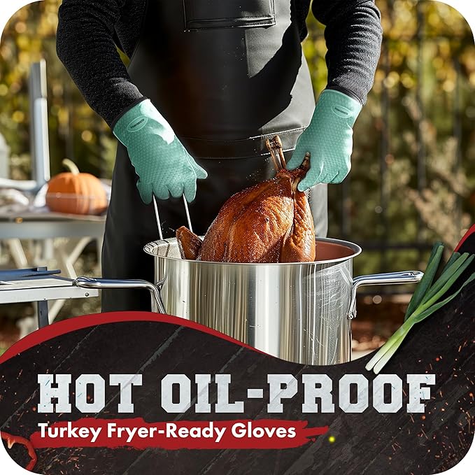 KITCHEN PERFECTION S Silicone Smoker Oven Gloves -Extreme Heat Resistant BBQ Gloves -Handle Hot Food Right on Your Grill Fryer Pit|Waterproof Oven Mitts |Superior Value Set+3 Bonuses