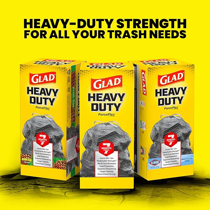 Glad ForceFlex Heavy Duty Trash Bags With Clorox, Mountain Air, 30 Gal, 50 Ct (Package May Vary)