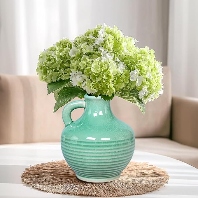 Sunddo Green Ceramic Vase 6 Inch - Small Decorative Vases with 1 Handle, Textured Modern Vase for Home Decor, Bathroom, Bedroom, Living Room, Centerpiece, Table Decor