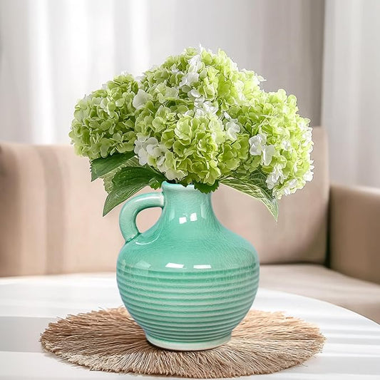 Sunddo Green Ceramic Vase 6 Inch - Small Decorative Vases with 1 Handle, Textured Modern Vase for Home Decor, Bathroom, Bedroom, Living Room, Centerpiece, Table Decor