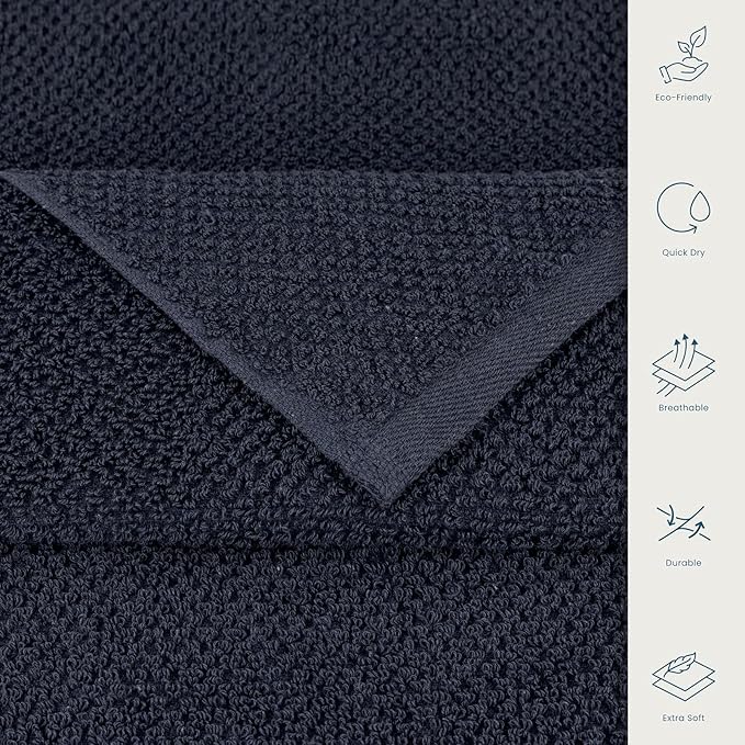 CASA COPENHAGEN Popcorn Textured 6 Pieces Small Bath Towel Set - Navy Blue, 24" x 48", 550 GSM 6 Bath Towel Rough & Tough Use Cotton Towels Gift Set for Bathroom