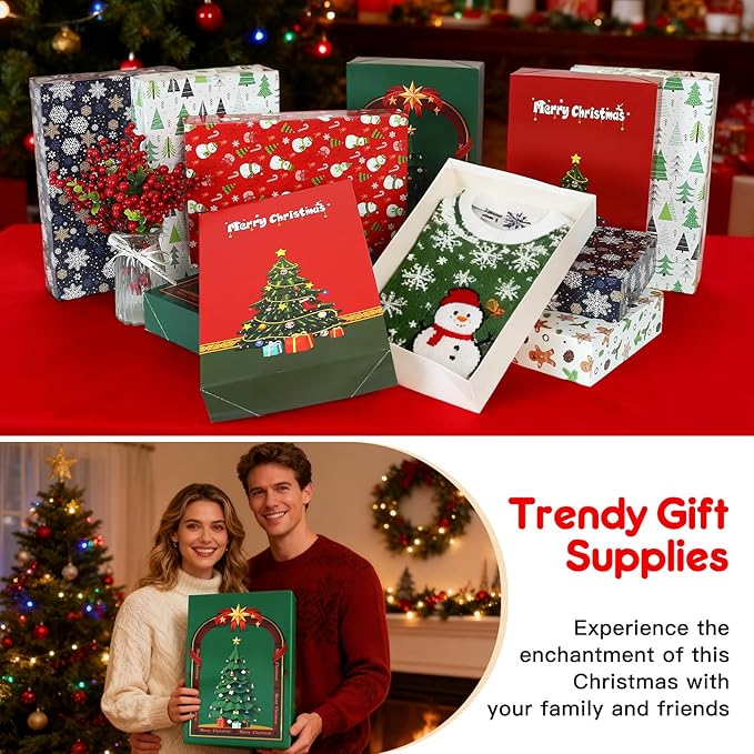 joyhalo 24 Pack 14.5" Christmas Gift Boxes with Lids for Presents, 6 Designs Gift Boxes Bulk,White Gift Wrapping Boxes for Clothes,Shirts,Robes,Sweaters and Socks