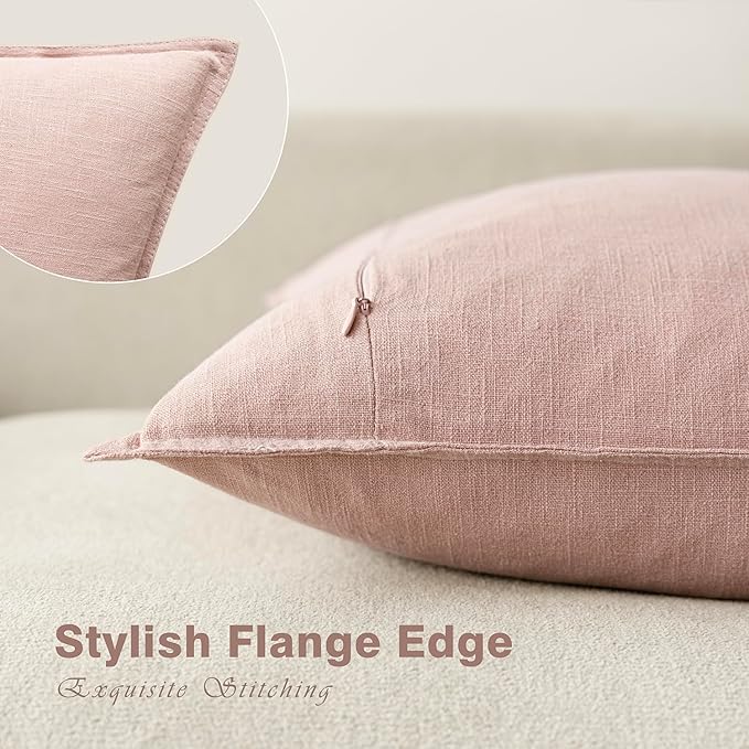 Foindtower Pack of 2, Decorative Linen Solid Throw Pillow Covers Soft Accent Cushion Case Boho Farmhouse Pillowcase for Bed Chair Couch Sofa Bedroom Living Room Home Decor 26 x 26 Inch Light Pink