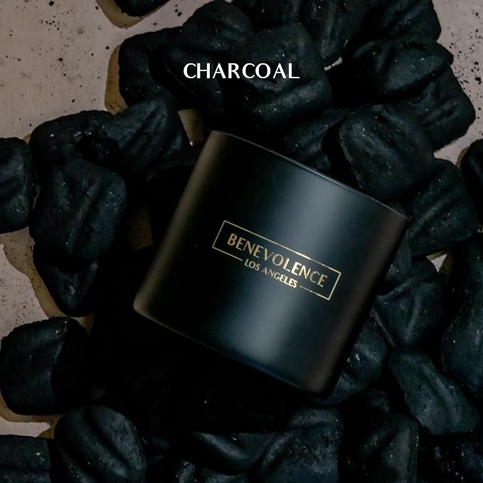 Benevolence LA 3 Wick Candle, Charcoal Large Scented Candle | Soy Candles | Holiday Candle Gifts for Women and Men | Home Fragrance | Aromatherapy | Bathroom Freshener 14.5 Oz, 45 Hour Burn