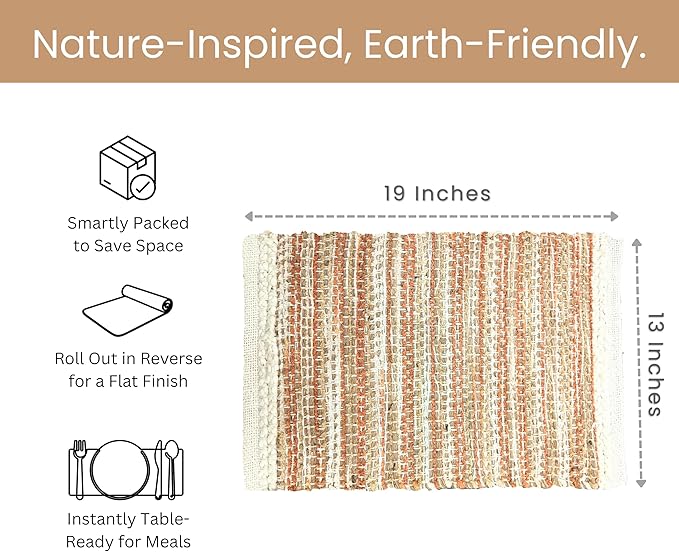 Hausattire Woven Table Placemats Set of 4 - Rust, Jute Boho Outdoor Table Mats for Kitchen Dining Decoration | Easy Clean Heat Resistant Farmhouse Dinner Placemat for Thanksgiving Decor - 13x19 Inch