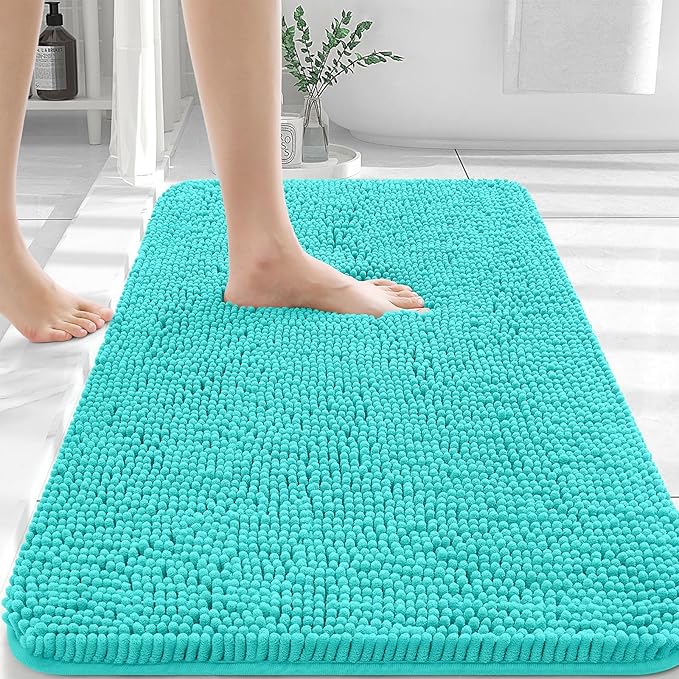 OLANLY Bathroom Rugs 36x24, Extra Soft Absorbent Chenille Bath Rugs, Rubber Backing Quick Dry, Machine Washable Bath Mats for Bathroom Floor, Tub and Shower, Home Decor Accessories, Teal