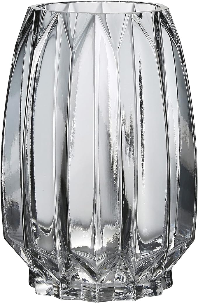 Modern Black Grey Ribbed Glass Vase for Flowers, Candles and Decorative Accents - Tall/Short Glass Vase for Centerpieces Home Table Decor(Grey H7.87in)
