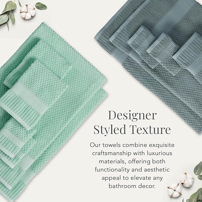 NY Loft 100% Cotton Bath Towel 4 Pack | Super Soft & Absorbent Quick-Dry Bath Towels 30" x 52" |Textured and Durable Cotton | Trinity Collection (4 Pack Bath Towel, Wasabi Green)