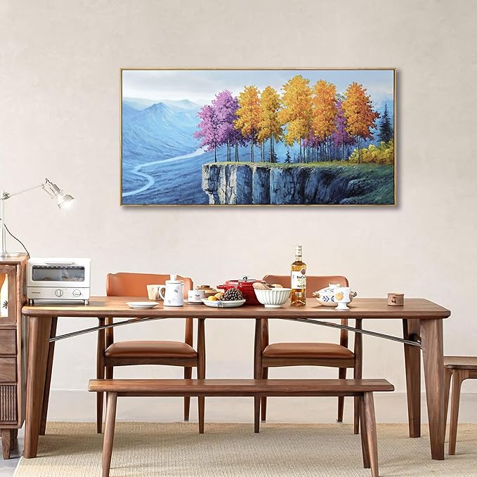 yiijeah Modern Wall Art - Landscape Wall Decor Living Room Bedroom Purple Tree Mountains and Rivers Printings Canvas Picture Framed Artwork for Walls Relaxed Office Home Decoration