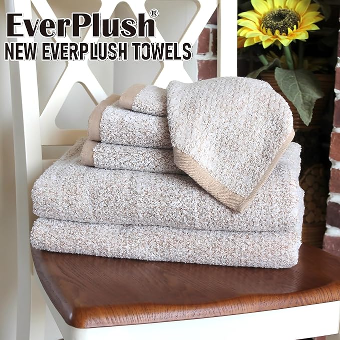 Everplush Diamond Jacquard 6 Pieces Bath Towel Set, Luxury Super Soft Oversized Towels, Highly Absorbent Diamond Jacquard Quick Dry Bath Towel for Bathroom Brown Towels