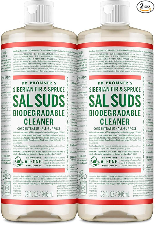 Dr. Bronner's - Sal Suds Biodegradable Cleaner (32oz, 2-Pack) – Concentrated All Purpose Cleaning Solution & Mop Soap, For Floors, Laundry & Dishes – Powerful Formula Made with Plant-Based Surfactants