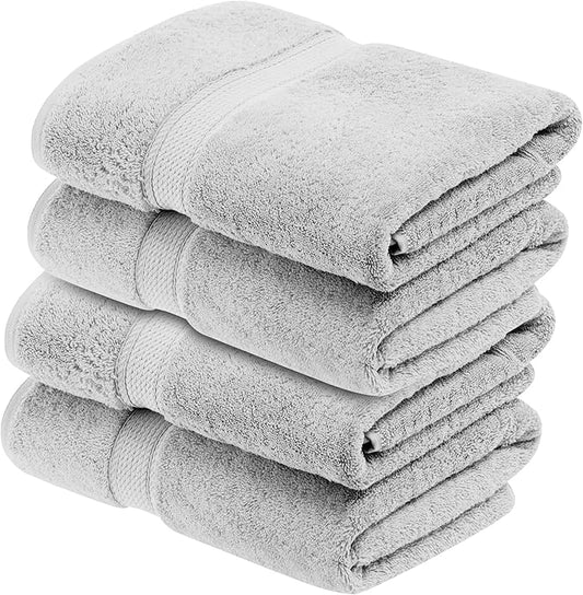 BNM Egyptian Cotton Heavyweight Towels, Ideal For Bathroom, Shower, Spa, 800 GSM Bath Towels, Highly-Absorbent, Luxury Bathroom Essentials, Ultra-Soft Plush Home Basics, Bath Towel Set of 4, Silver