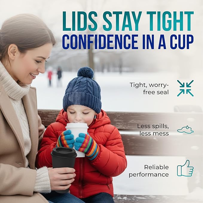 Rolling Sands USA Made 16 oz Reusable Coffee Cups with Lids 6 Pk, To Go Travel Cups, Hot or Cold Drinks, Dishwasher and Microwave Safe, White Cups, Black Lids