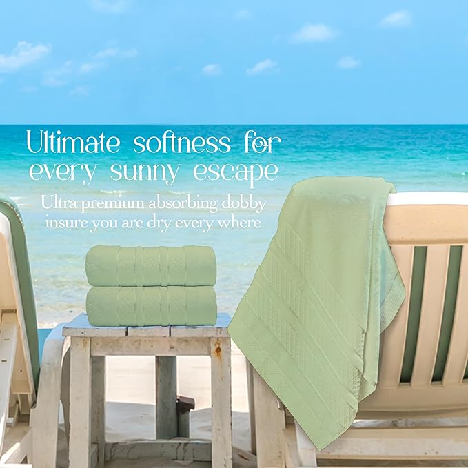 Premium Towel Set: Super absorbent, quick-drying, soft, plush. Features hanging loop, fade-resistant, eco & skin-friendly dyes. Luxury dobby design for bath or spa. (Sage Green, Bath Towel Set of 4)