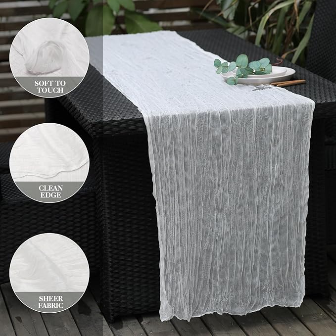 Le courant 10Ft Cheesecloth Table Runner, Rustic Boho Gauze Cheese Cloth Runner Table Runner for Weddings Bridal Baby Shower Birthday Holiday Parties Home Decor, Lvory