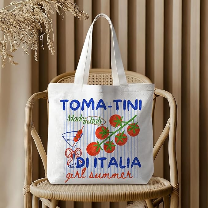 Animals-Flowers-Fruits-Bow Valentines Canvas Heart Tote Bag, Coquette Reusable Shopping Grocery Bags