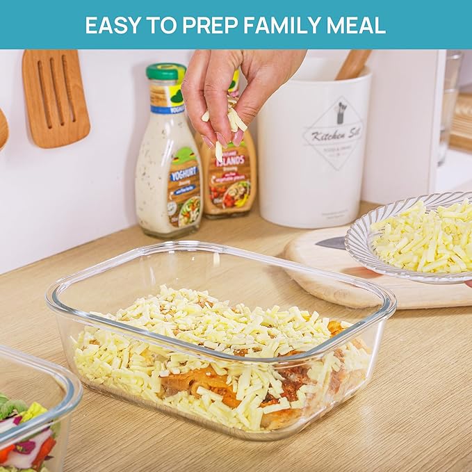 Vtopmart 2Pack 2260ml/ 76.4oz Large Glass Containers Food Storage with Lids, Meal Prep Food Container Set with Snap Airtight Lid for Baking, Microwave, Oven, Leak Proof, for Freezer, Dishwasher, Green