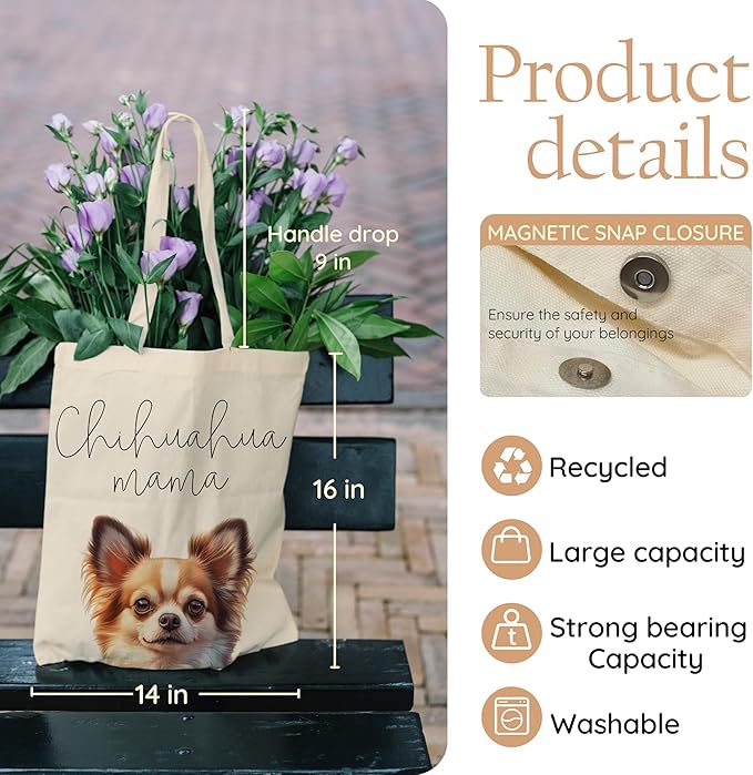 Dog Mama Tote Bag – Cute Dog Lover Canvas Bag, Reusable Shopping Shoulder Bag for Women, Pet Mom Gift,