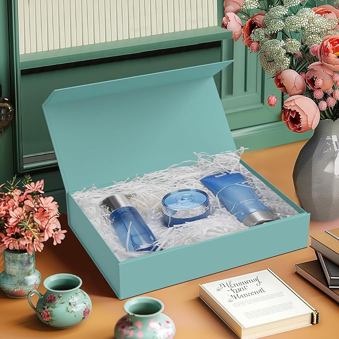 MOZRRO Gift Box 11.5 x 8.2 x 2.3 In Gift Boxes for Presents Magnetic Closure, Gift Boxes with Lids for Presents Birthday Luxury Jewelry T-shirts Gloves Scarves Books Clothes Gift Wrap - Blue