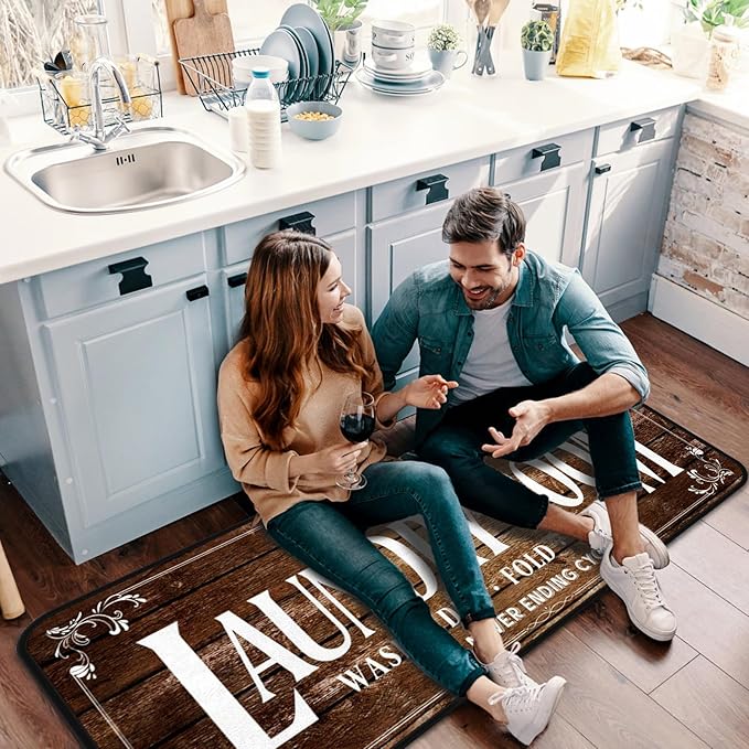 Laundry Room Long Mat Area Rug Non-Slip Floor Mat Waterproof Farmhouse Carpet for Kitchen 40" x 20" (Brown)