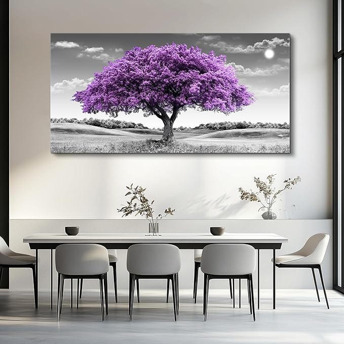 Canvas Wall Art for Living Room Large Wall Decor for Office Modern Bedroom Decorations Purple Tree Landscape Pictures Black and White Paintings Artwork Room Wall Mural Farmhouse Home Decor