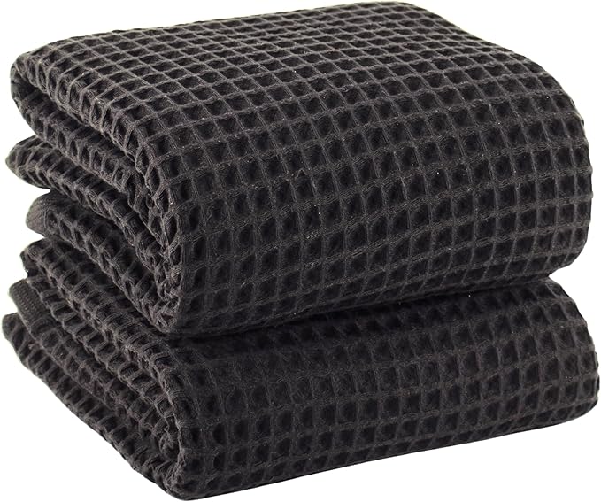 PÜSKÜL Premium Waffle Bath Towels Set of 2 - Organic 100% Turkish Cotton Bath Towel - Quick Dry, Absorbent, Light, Thin, 32x63 Large Waffle Towels for Bathroom (Dark Gray Bath Towels - Pack of 2)