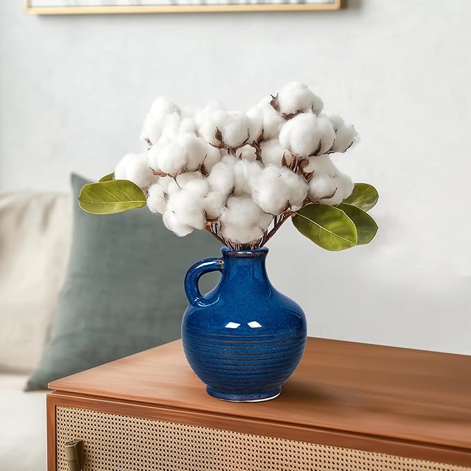 Sunddo Blue Ceramic Flower Vase, 6 Inch Small Modern Vase, Decorative Vases for Home Decor, Farmhouse Decor, Centerpieces, Entryway Living Room Dining Table Kitchen Decor